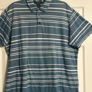 Mens WOOLRICH Sz XXL Blue with White Stripes Short Sleeve Polo Shirt Top